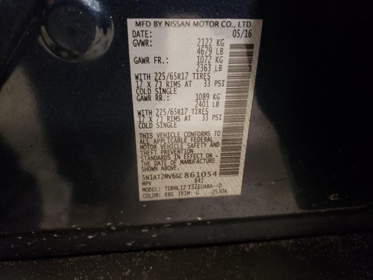 2016 Nissan Rogue VIN 5N1AT2MV6GC861054 Copart auction photo, side / front end damage thumbnail 13