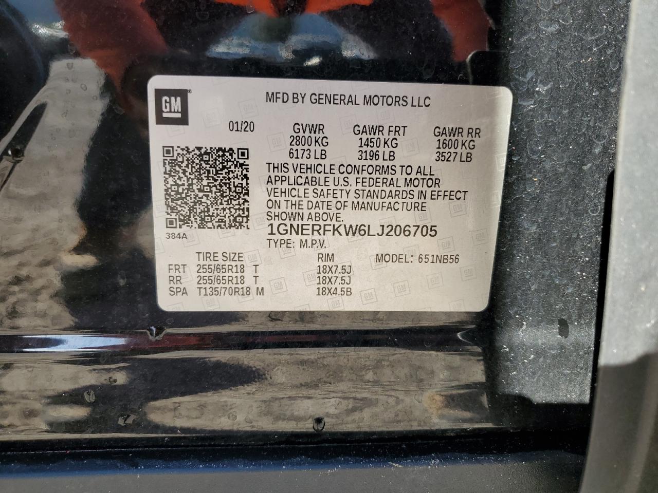2020 Chevrolet Traverse VIN 1GNERFKW6LJ206705 Copart auction photo, side damage thumbnail 15
