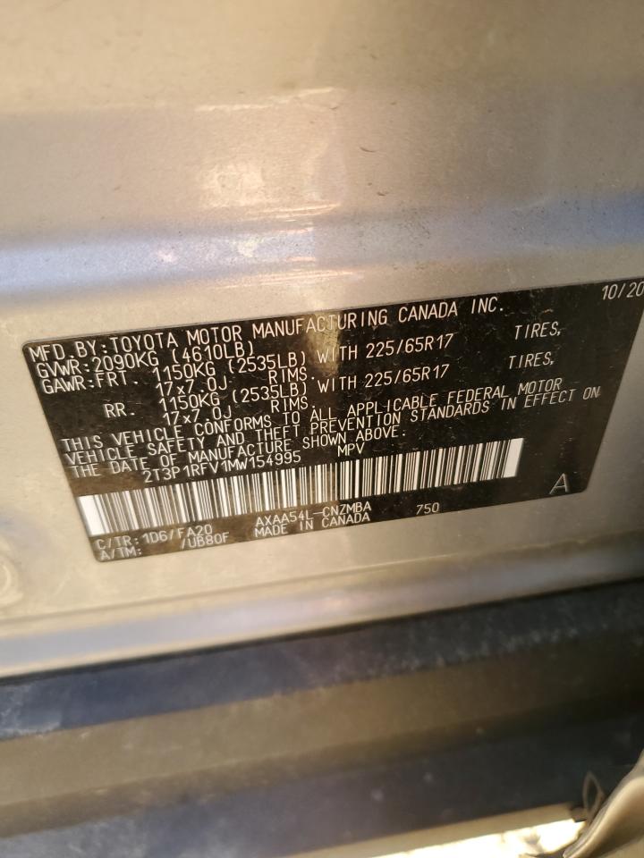 2021 Toyota RAV 4 VIN 2T3P1RFV1MW154995 Copart auction photo, all over damage thumbnail 14