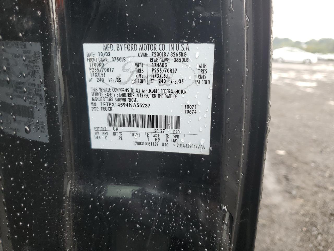2004 Ford F-150 VIN 1FTPX14594NA55237 Copart auction photo, front end / rear end damage thumbnail 12