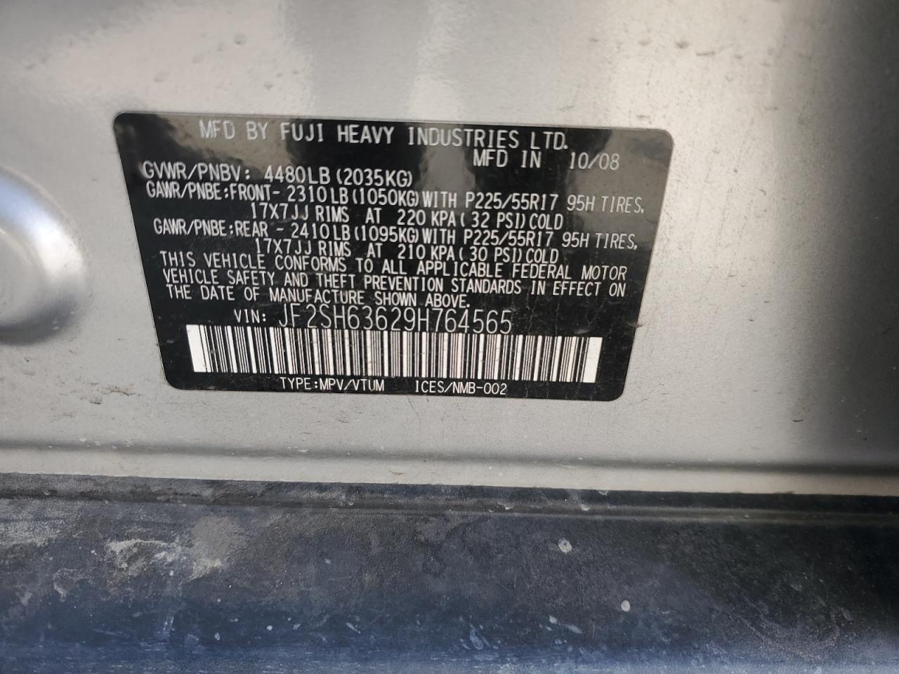 2009 Subaru Forester VIN JF2SH63629H764565 Copart auction photo, rear end / hail damage thumbnail 15