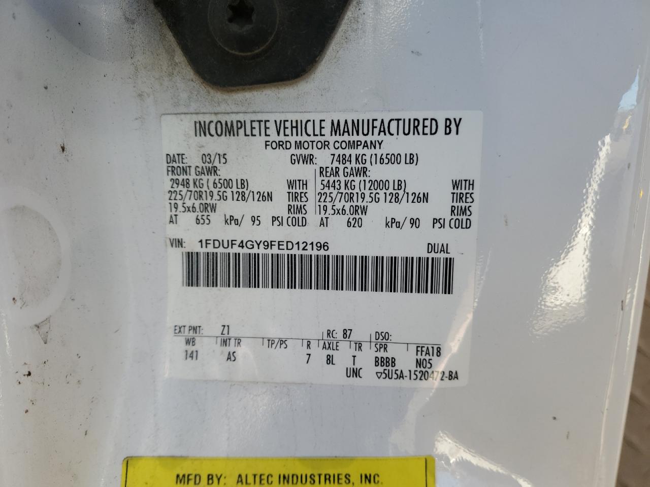 2015 Ford F450 VIN 1FDUF4GY9FED12196 Copart auction photo, all over damage thumbnail 13