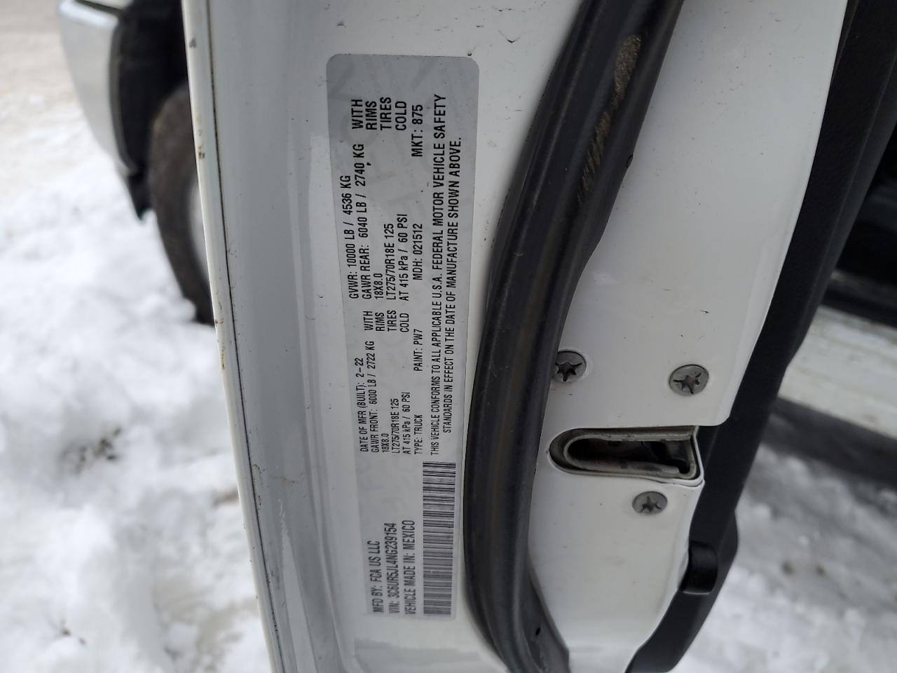 2022 RAM 2500 VIN 3C6UR5JL4NG239154 Copart auction photo, all over damage thumbnail 12