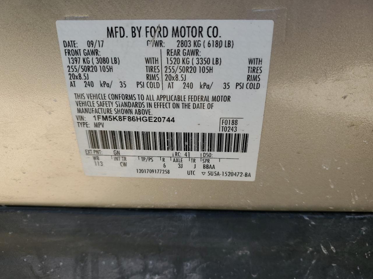 2017 Ford Explorer VIN 1FM5K8F86HGE20744 Copart auction photo, all over damage thumbnail 12