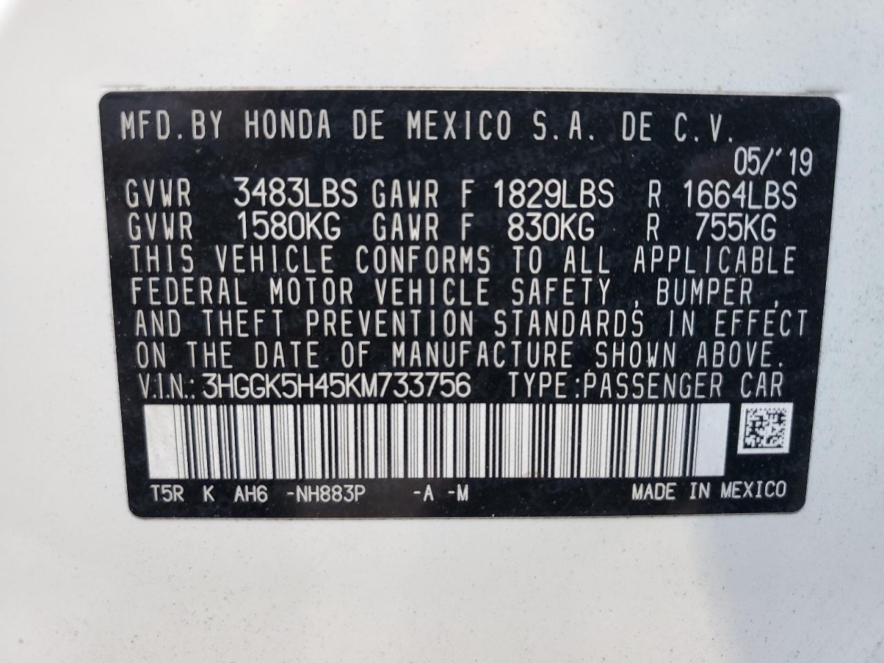2019 Honda Fit VIN 3HGGK5H45KM733756 Copart auction photo, rear end / side damage thumbnail 12