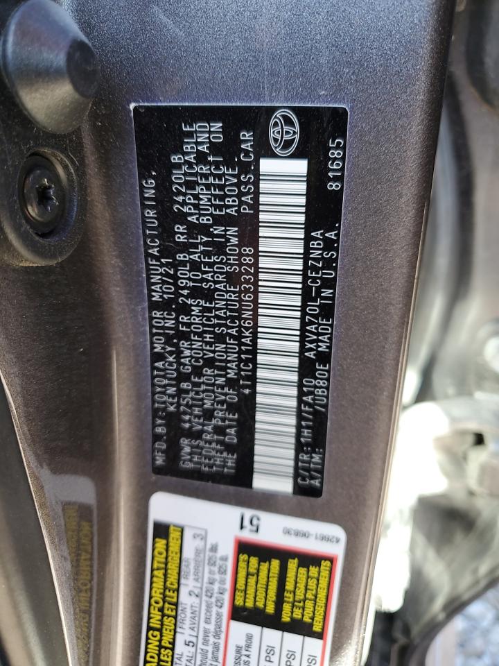 2022 Toyota Camry VIN 4T1C11AK6NU633288 Copart auction photo, side damage thumbnail 12