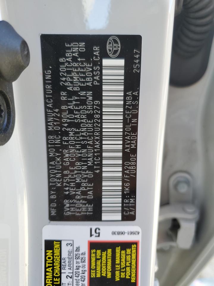2024 Toyota Camry VIN 4T1C11AKXRU228279 Copart auction photo, front end / side damage thumbnail 12