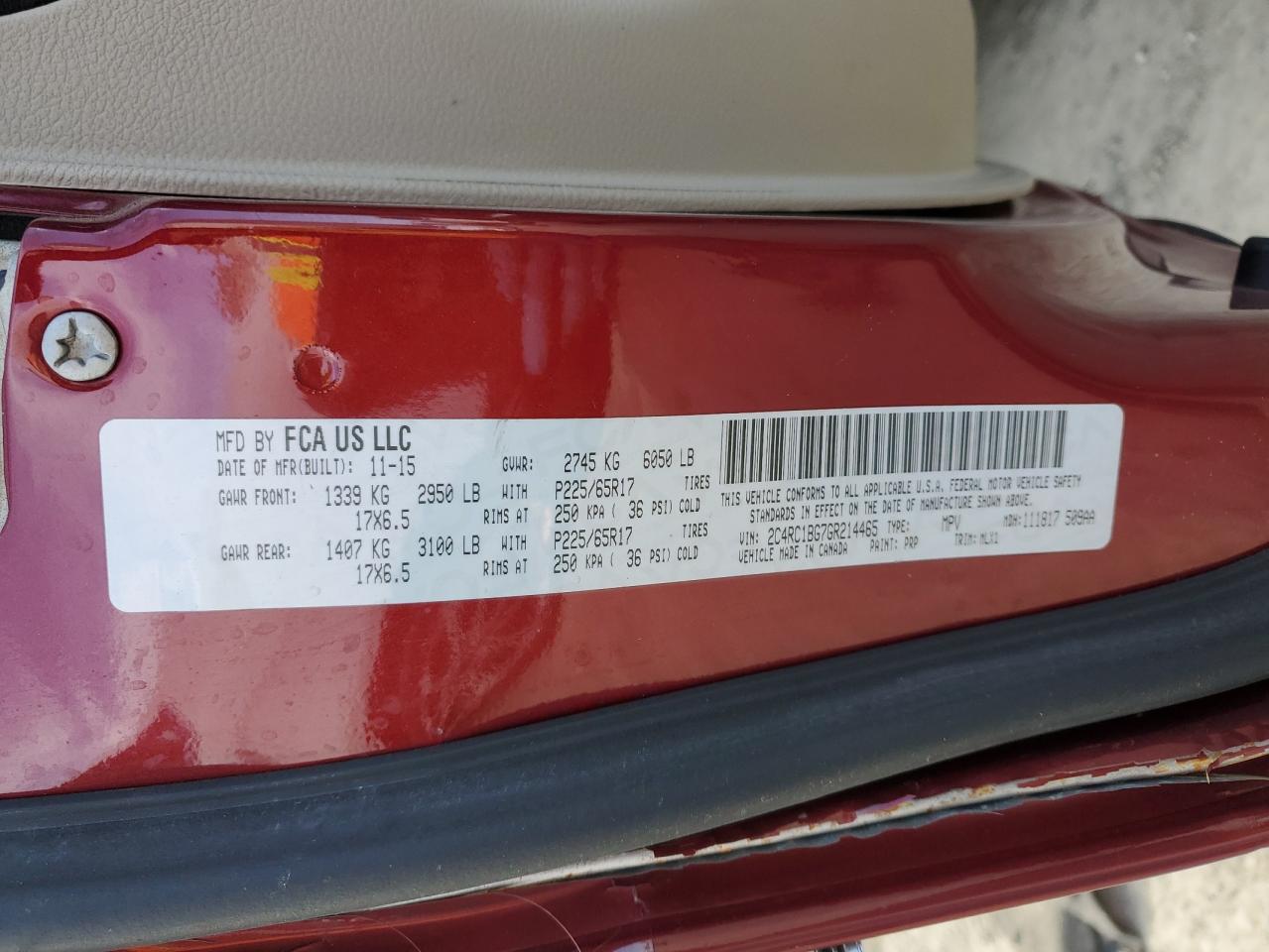 2016 Chrysler Town & Country VIN 2C4RC1BG7GR214465 Copart auction photo, side damage thumbnail 13