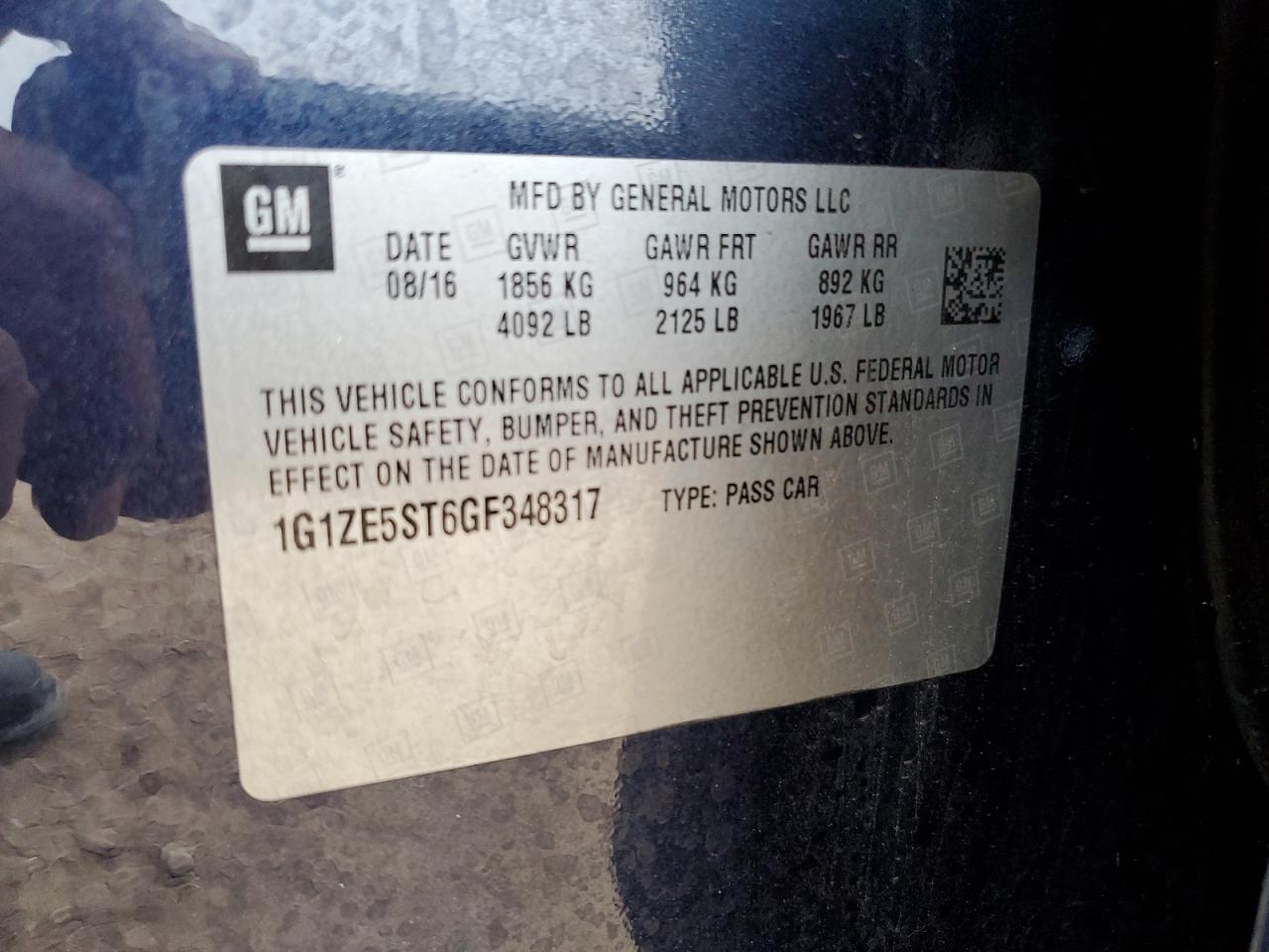 2016 Chevrolet Malibu VIN 1G1ZE5ST6GF348317 Copart auction photo, front end / minor dent/scratches damage thumbnail 14