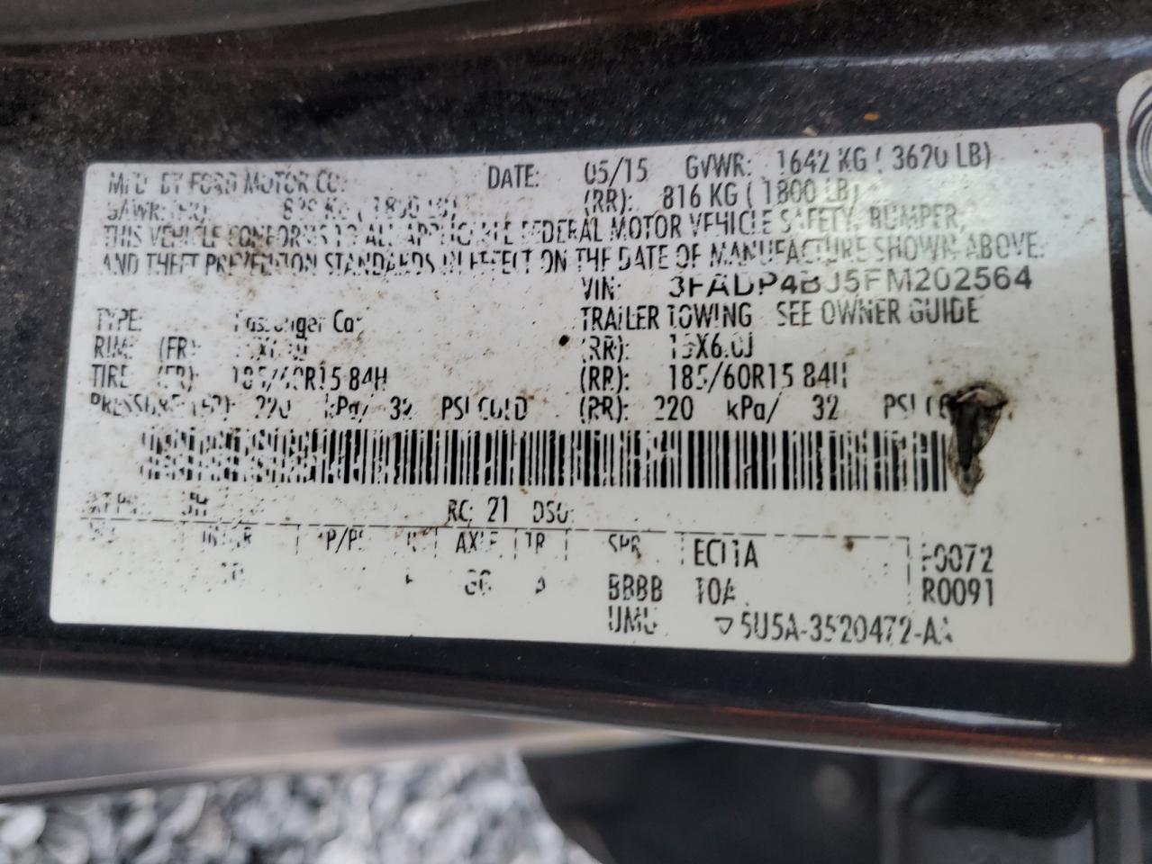 2015 Ford Fiesta VIN 3FADP4BJ5FM202564 Copart auction photo, rear end damage thumbnail 12