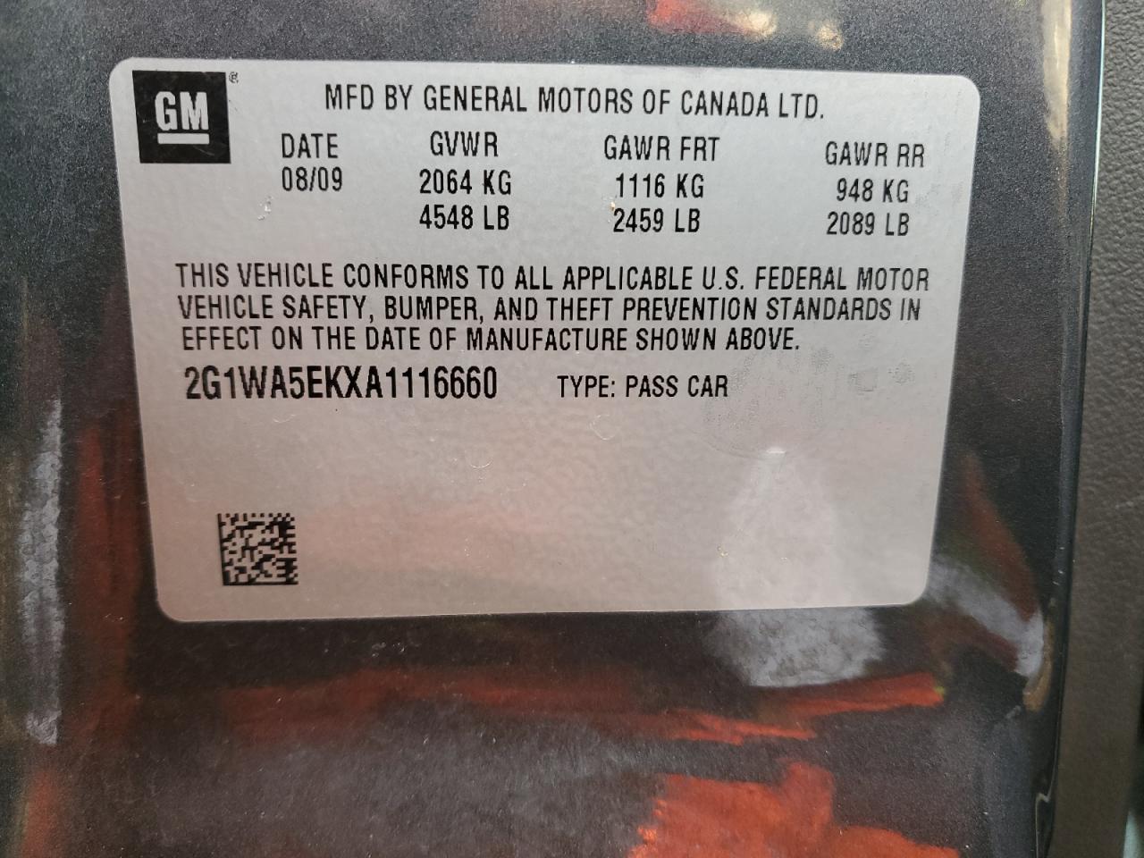 2010 Chevrolet Impala VIN 2G1WA5EKXA1116660 Copart auction photo, all over damage thumbnail 12
