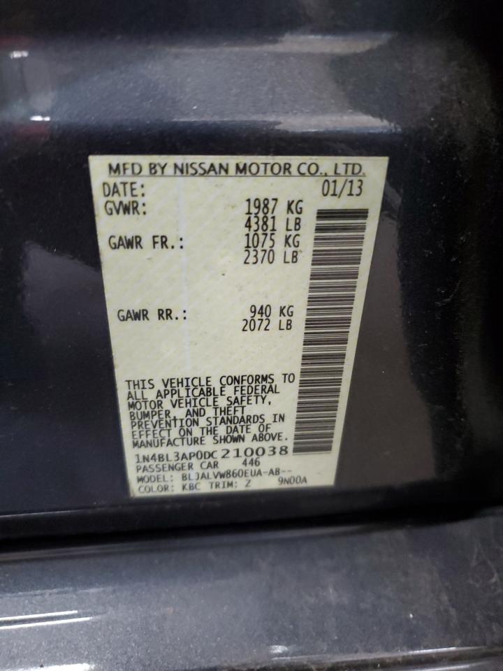 2013 Nissan Altima VIN 1N4BL3AP0DC210038 Copart auction photo, top/roof damage thumbnail 14