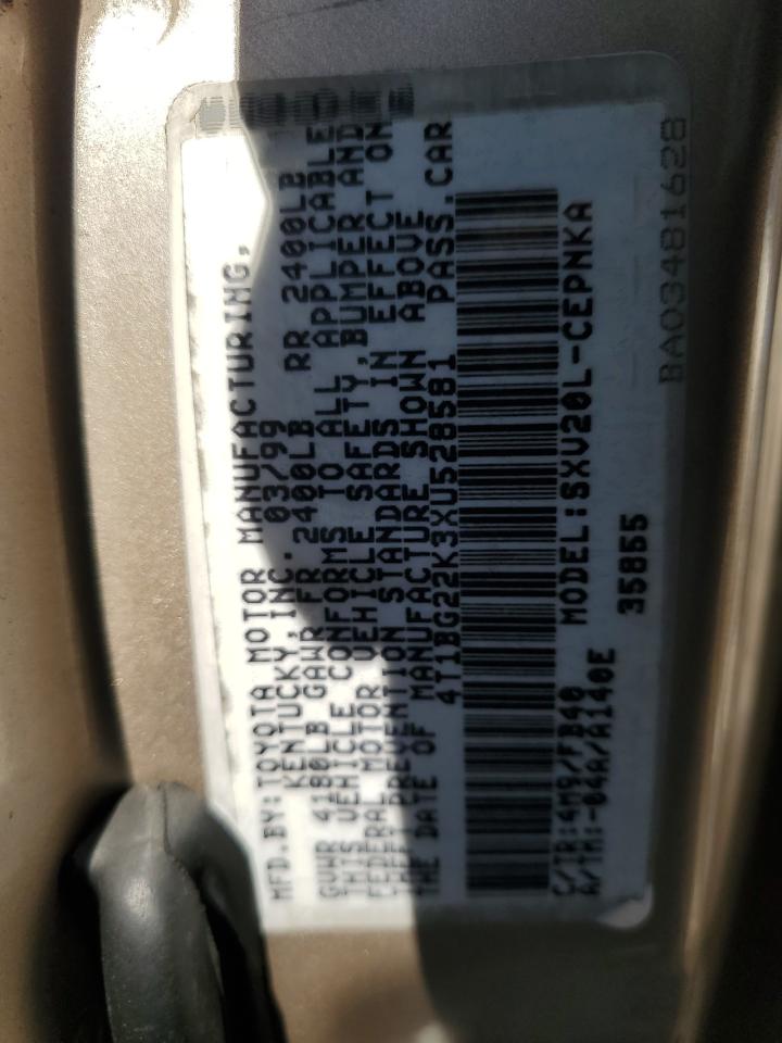 1999 Toyota Camry VIN 4T1BG22K3XU528581 Copart auction photo, rear end / side damage thumbnail 12