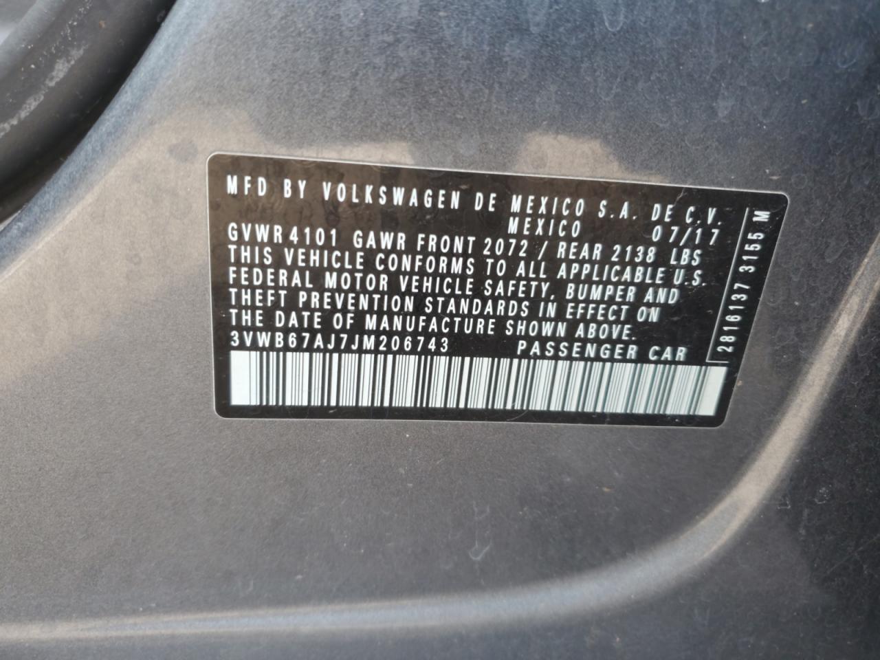 2018 Volkswagen Jetta VIN 3VWB67AJ7JM206743 Copart auction photo, front end damage thumbnail 14
