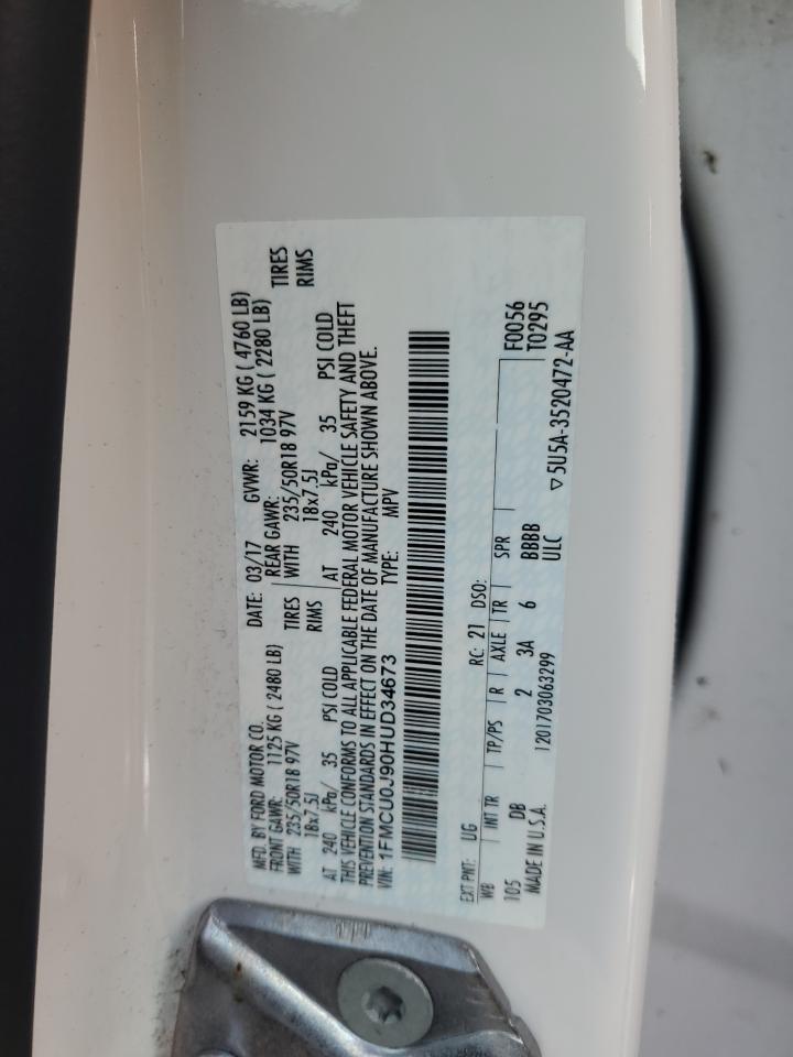 2017 Ford Escape VIN 1FMCU0J90HUD34673 Copart auction photo, normal wear damage thumbnail 12