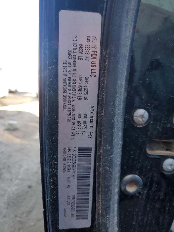 2019 Dodge Challenger VIN 2C3CDZAG6KH741337 Copart auction photo, water/flood damage thumbnail 13