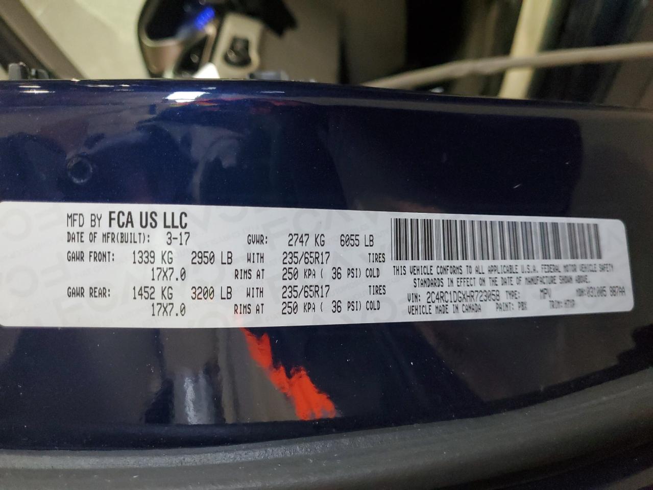 2017 Chrysler Pacifica VIN 2C4RC1DGXHR723058 Copart auction photo, all over damage thumbnail 14