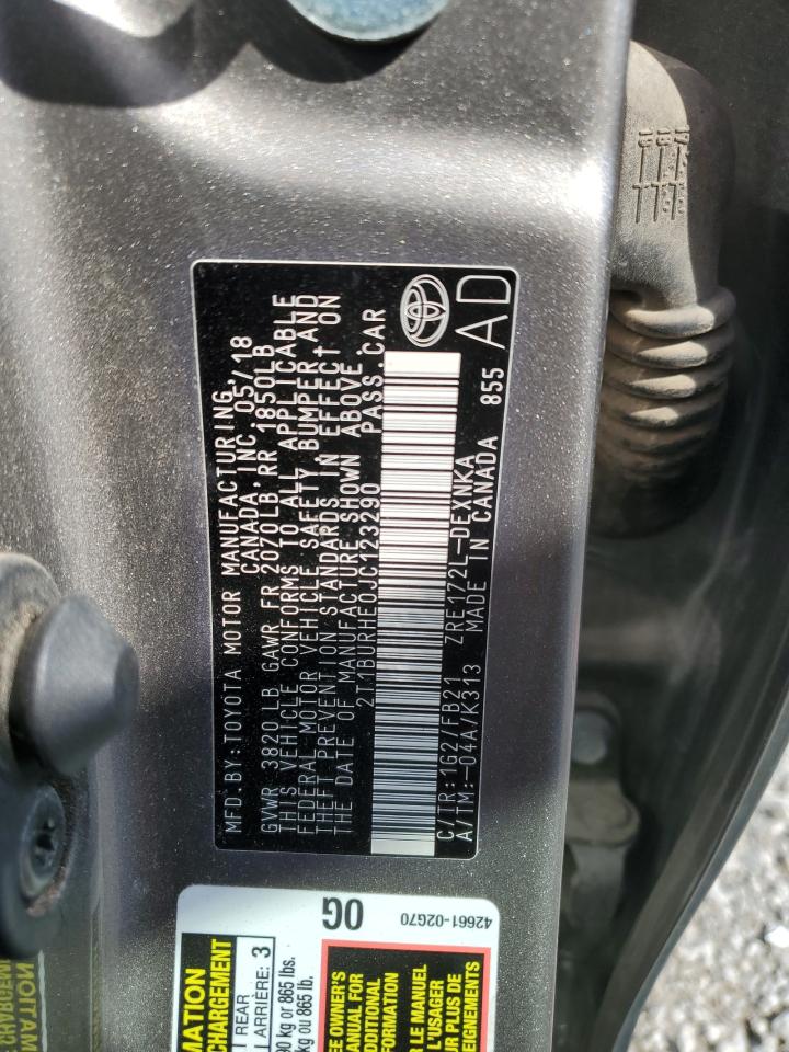 2018 Toyota Corolla VIN 2T1BURHE0JC123290 Copart auction photo, front end / minor dent/scratches damage thumbnail 12