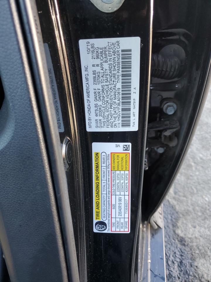 2020 Honda Accord VIN 1HGCV1F38LA010619 Copart auction photo, all over damage thumbnail 12