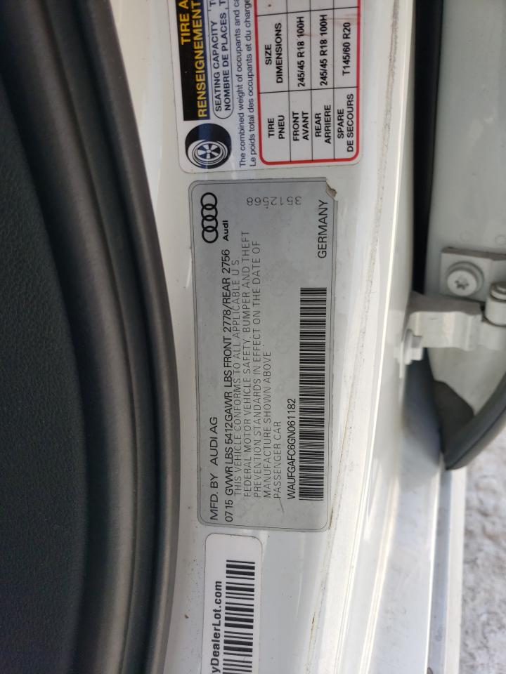 2016 Audi A6 VIN WAUFGAFC6GN061182 Copart auction photo, burn - interior damage thumbnail 12