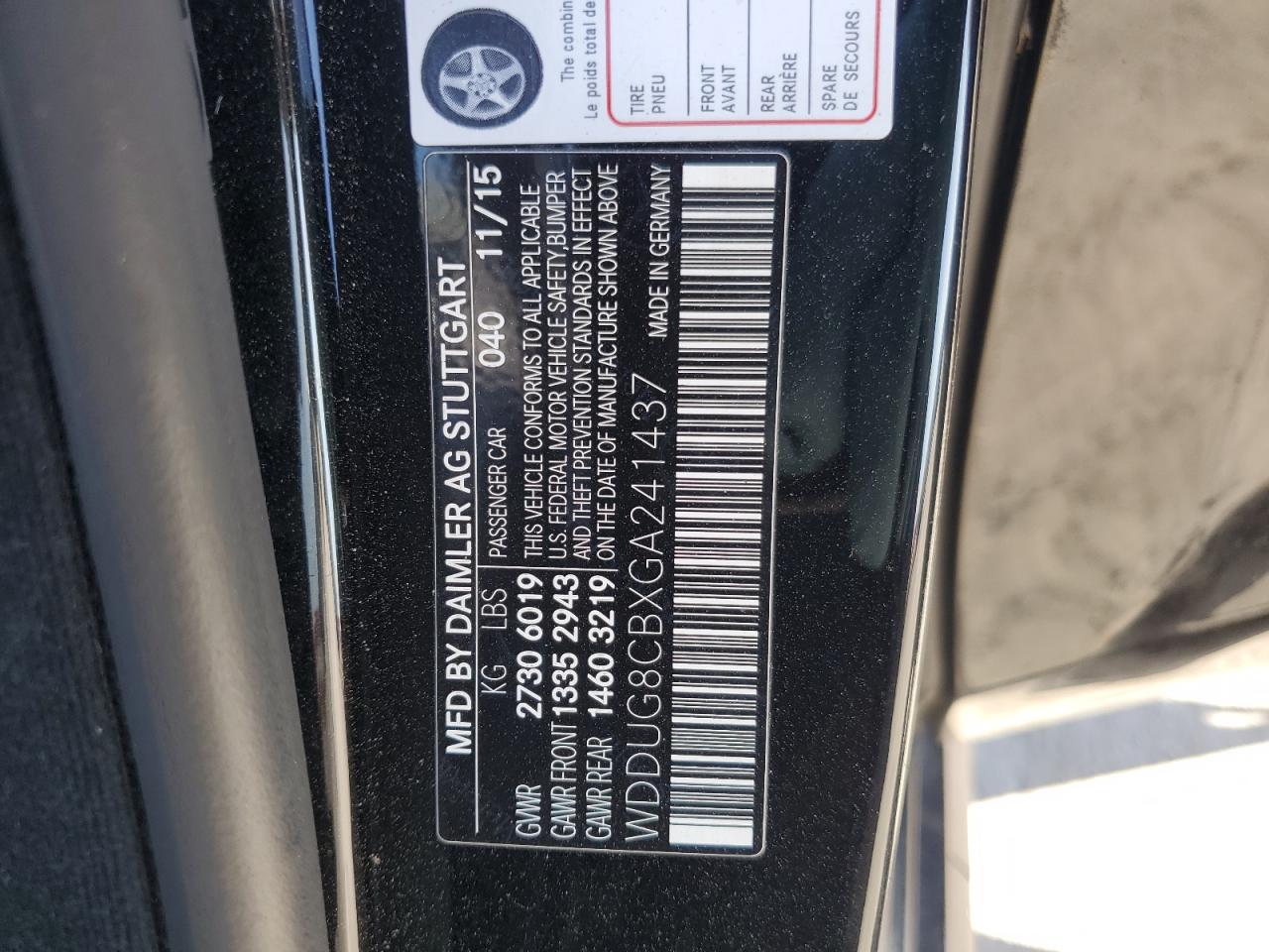 2016 Mercedes-Benz S-klasse VIN WDDUG8CBXGA241437 Copart auction photo, rear end damage thumbnail 14