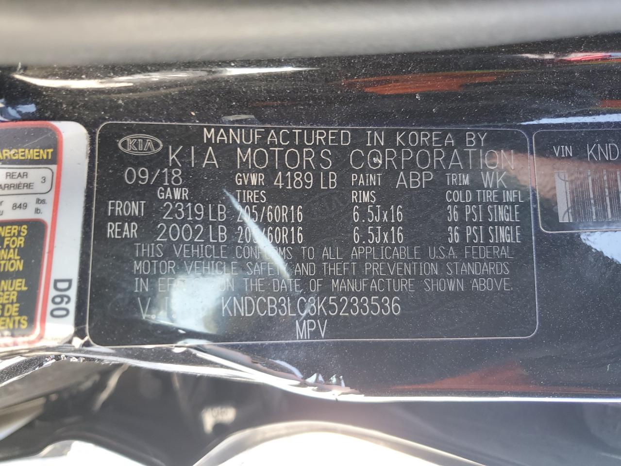 2019 KIA Niro VIN KNDCB3LC3K5233536 Copart auction photo, side / minor dent/scratches damage thumbnail 13