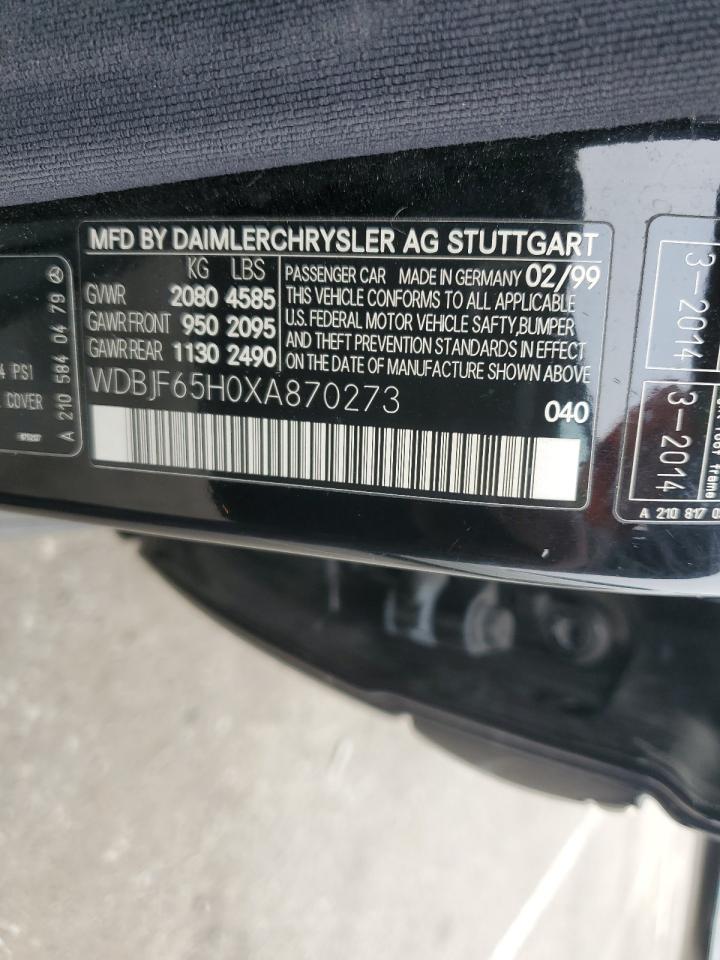 1999 Mercedes-Benz E-klasse VIN WDBJF65H0XA870273 Copart auction photo, front end damage thumbnail 12