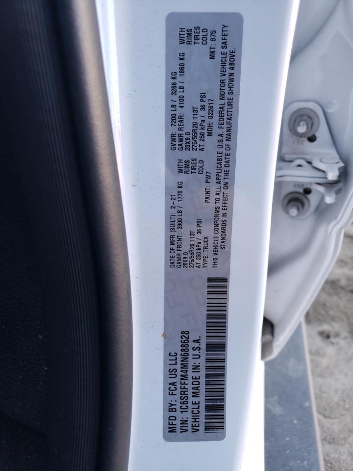 2021 RAM 1500 VIN 1C6SRFFM4MN688628 Copart auction photo, side damage thumbnail 12