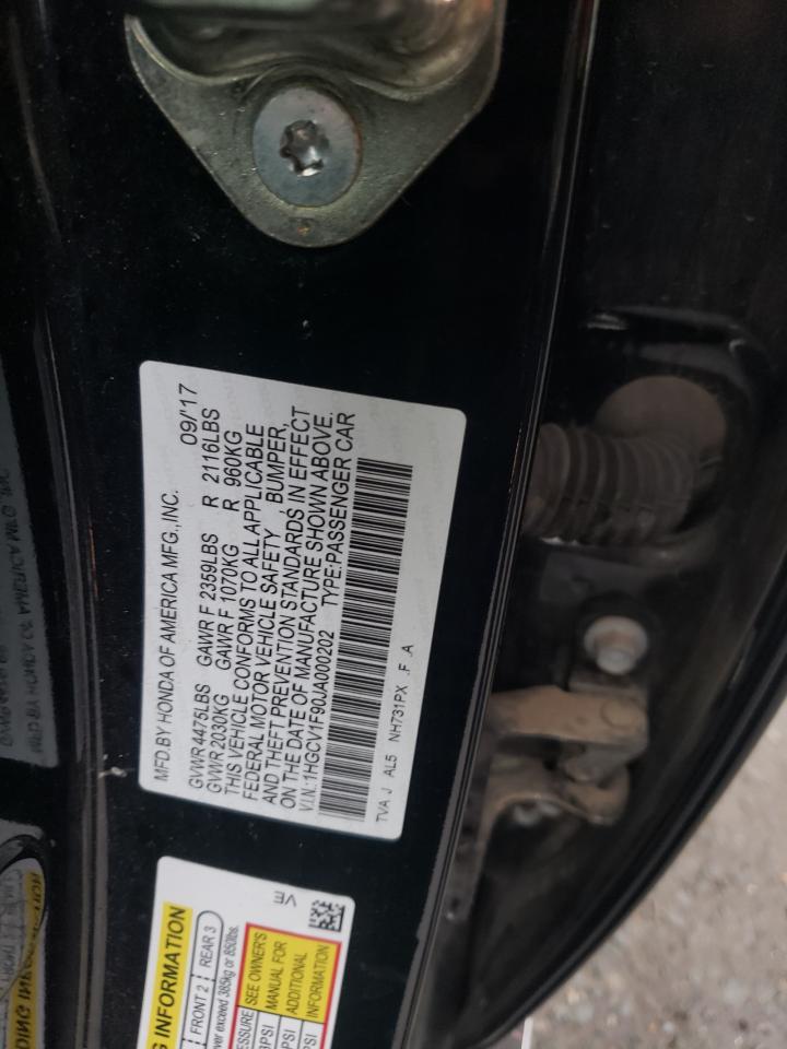 2018 Honda Accord VIN 1HGCV1F90JA000202 Copart auction photo, rear end damage thumbnail 13