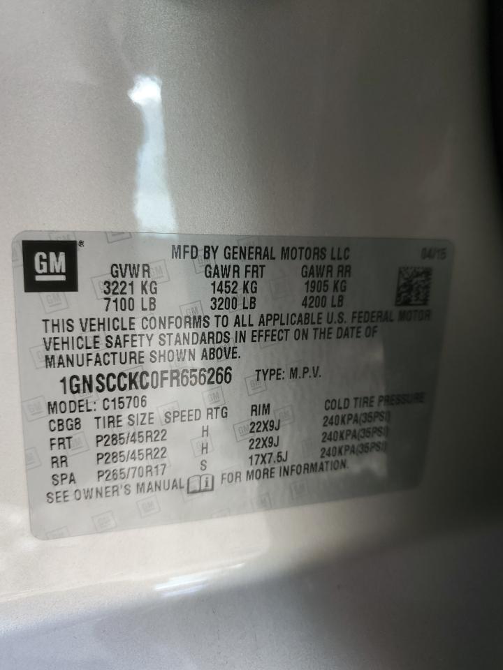 2015 Chevrolet Tahoe VIN 1GNSCCKC0FR656266 Copart auction photo, front end damage thumbnail 13