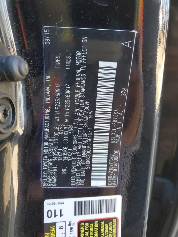 2015 Toyota Sienna VIN 5TDKK3DC0FS664071 Copart auction photo, rear end damage thumbnail 13