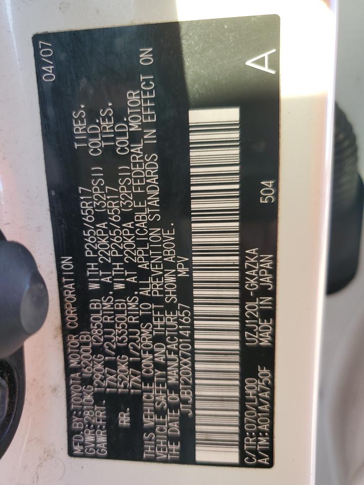 2007 Lexus GX VIN JTJBT20XX70141657 Copart auction photo, front end damage thumbnail 13