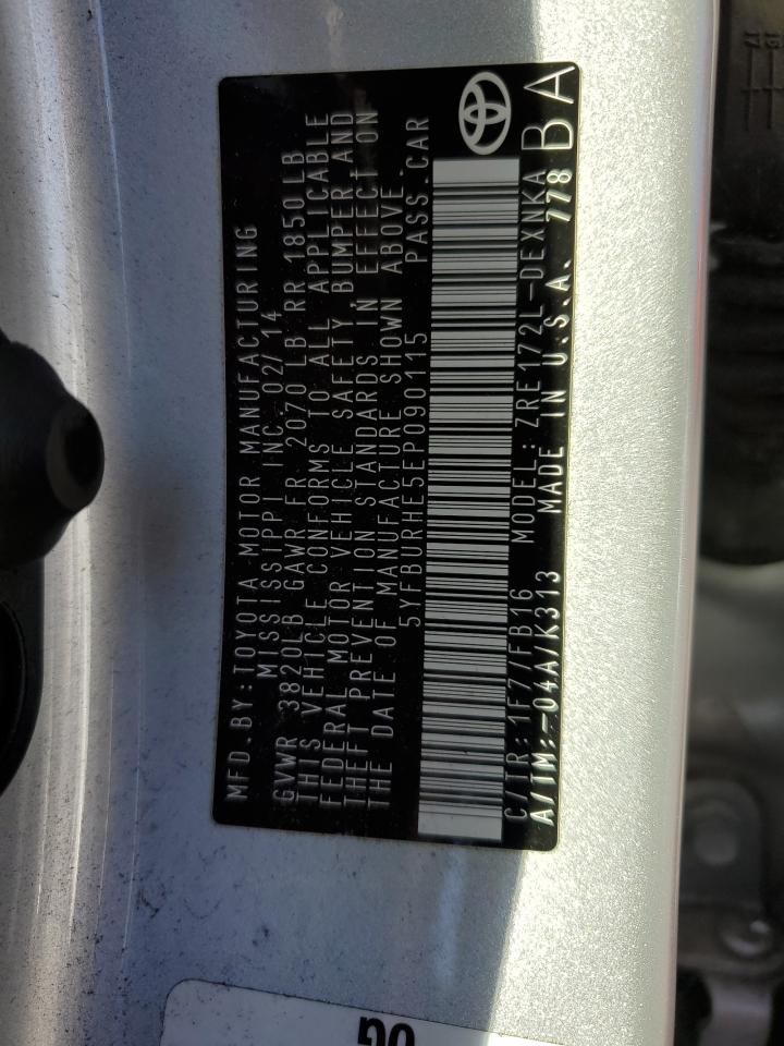 2014 Toyota Corolla VIN 5YFBURHE5EP090115 Copart auction photo, side damage thumbnail 12