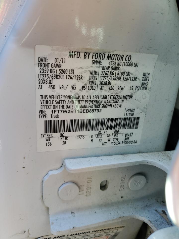 2011 Ford F250 VIN 1FT7W2BT1BEB88792 Copart auction photo, front end / side damage thumbnail 12