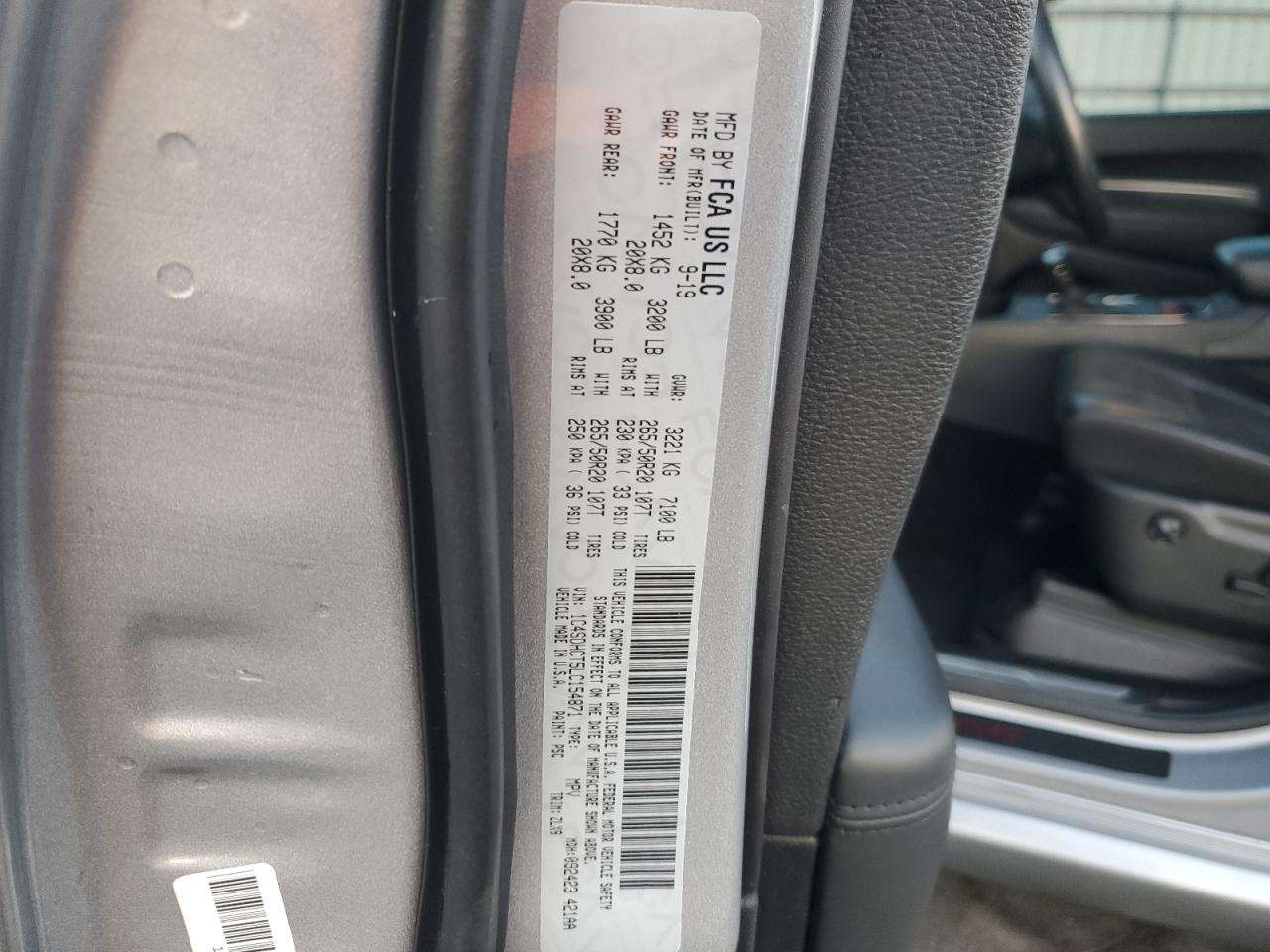2020 Dodge Durango VIN 1C4SDHCT5LC154871 Copart auction photo, rear end / front end damage thumbnail 16