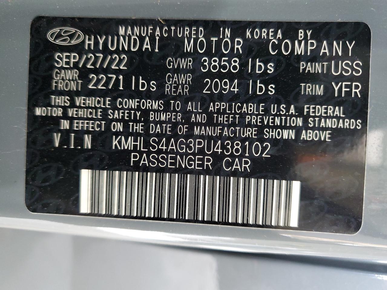 2023 Hyundai Elantra VIN KMHLS4AG3PU438102 Copart auction photo, all over damage thumbnail 12
