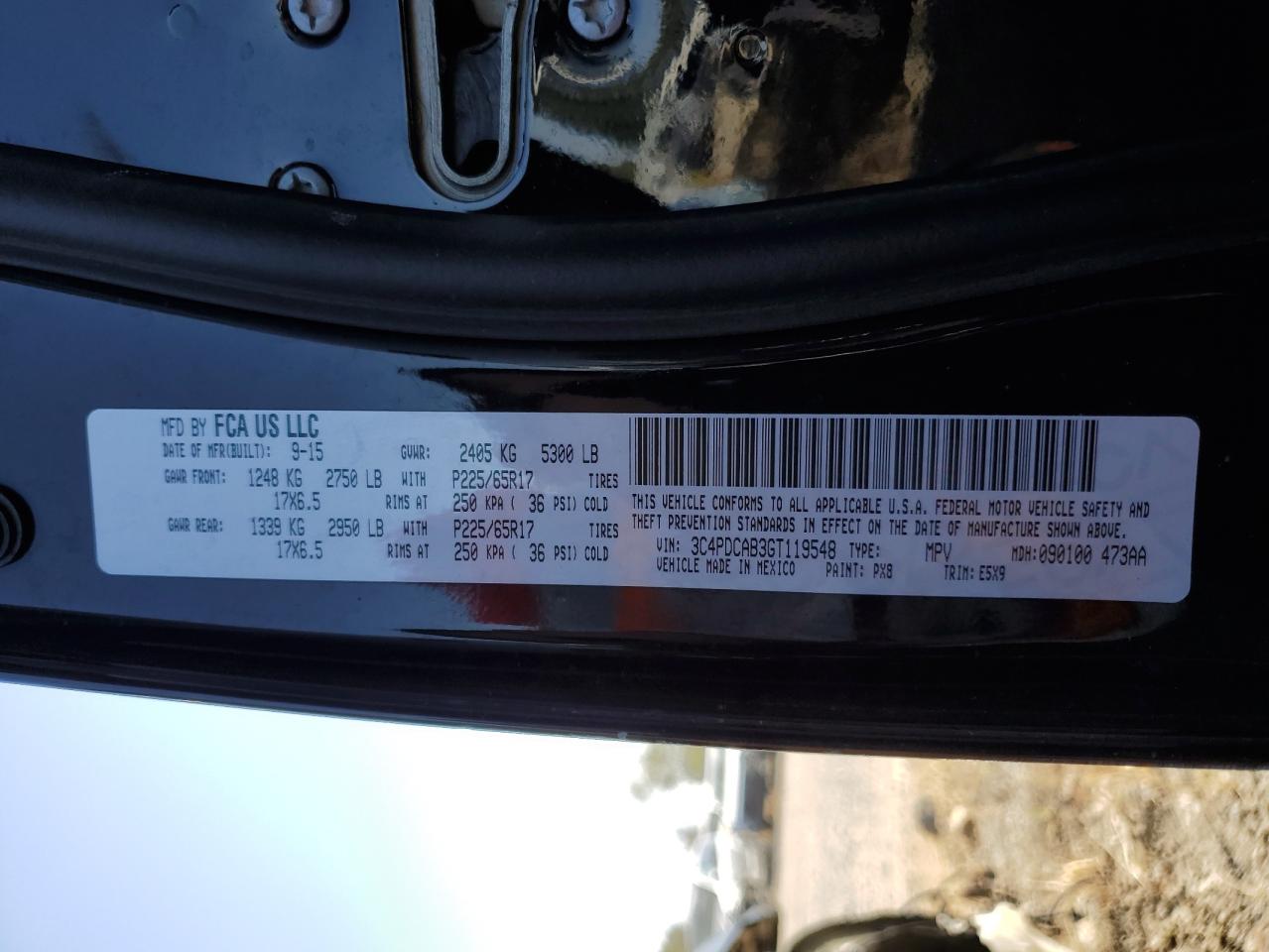 2016 Dodge Journey VIN 3C4PDCAB3GT119548 Copart auction photo, rear end / minor dent/scratches damage thumbnail 15
