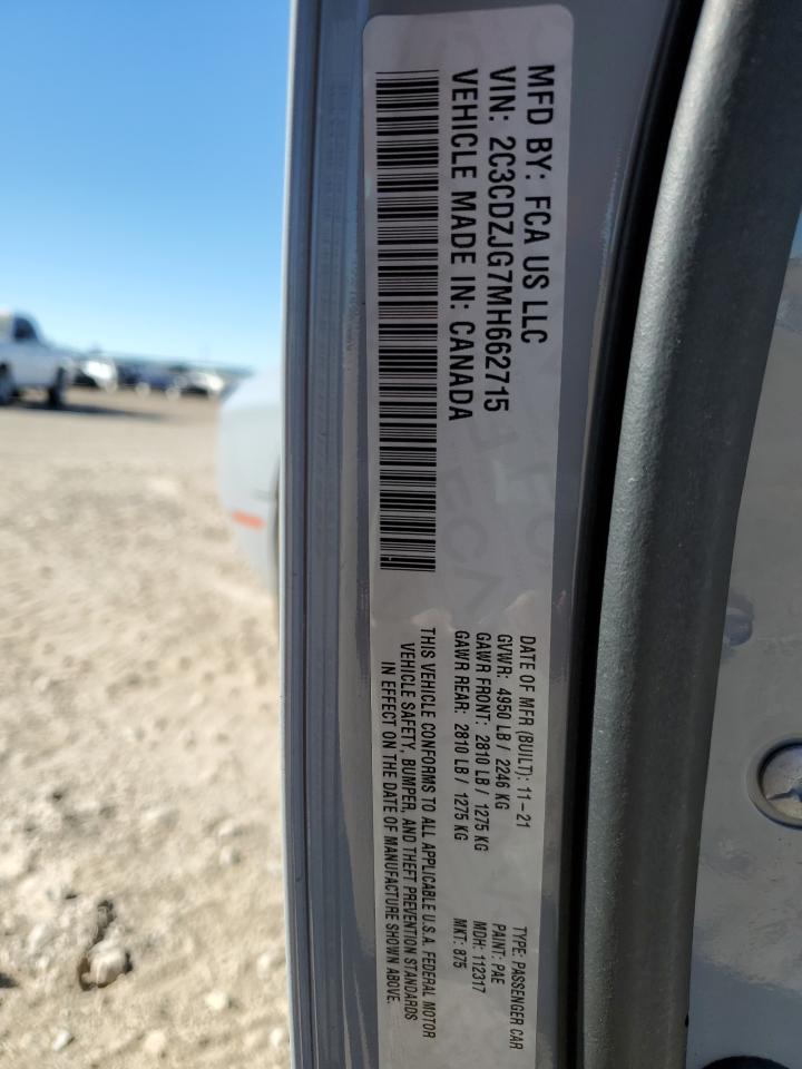 2021 Dodge Challenger VIN 2C3CDZJG7MH662715 Copart auction photo, water/flood damage thumbnail 13