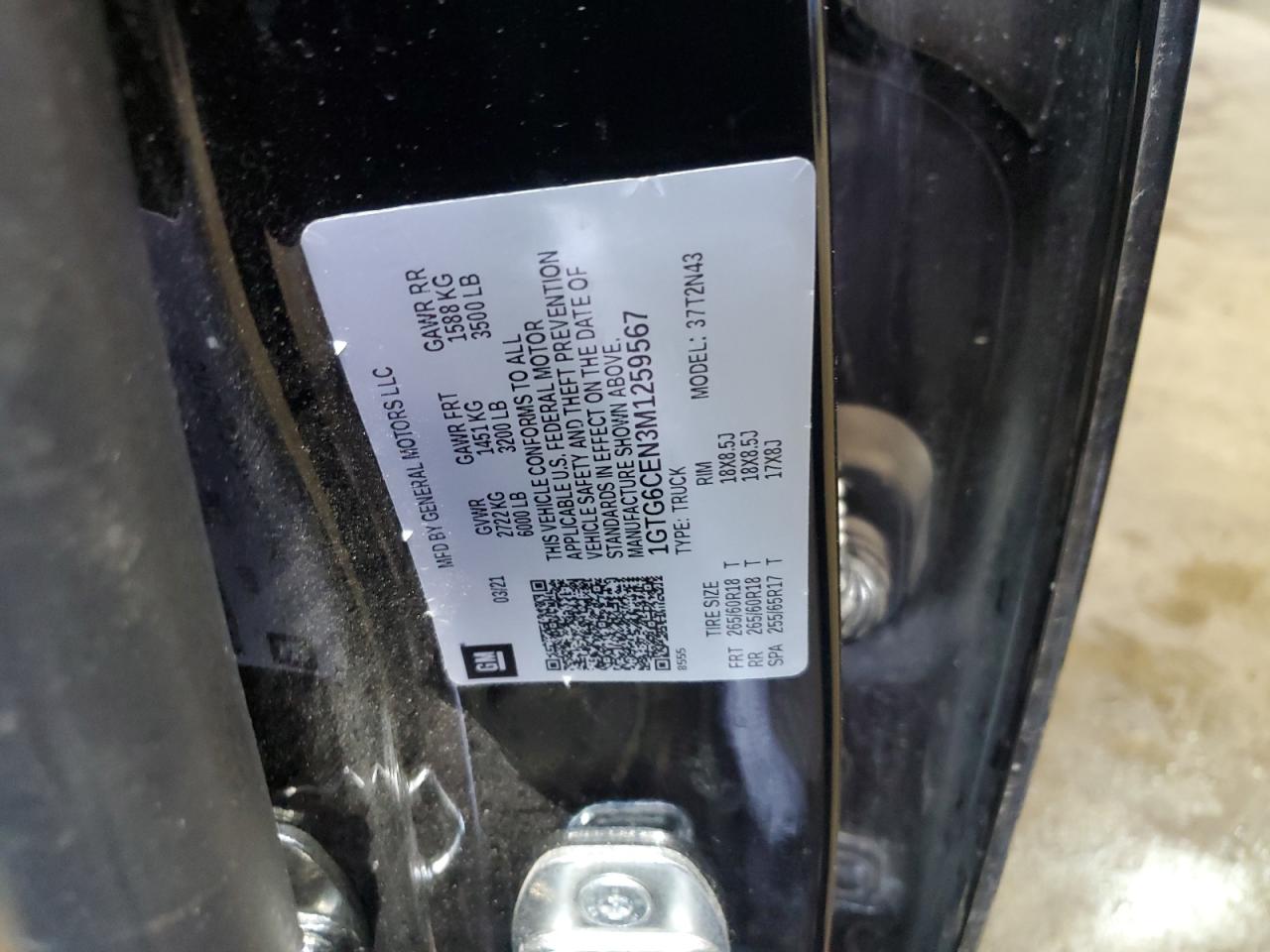 2021 GMC Canyon VIN 1GTG6CEN3M1259567 Copart auction photo, front end / minor dent/scratches damage thumbnail 12