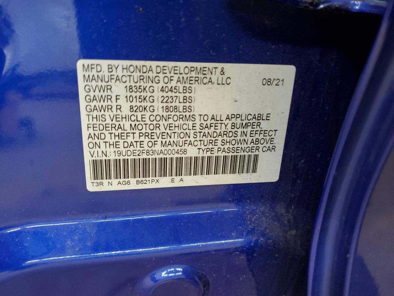 2022 Acura ILX VIN 19UDE2F83NA000458 Copart auction photo, front end damage thumbnail 12