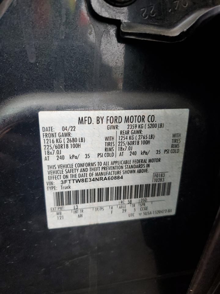 2022 Ford Maverick VIN 3FTTW8E34NRA60884 Copart auction photo, front end / mechanical damage thumbnail 12