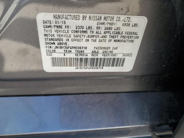 2015 Infiniti Q50 VIN JN1BV7AP4FM339718 Copart auction photo, front end / rear end damage thumbnail 12