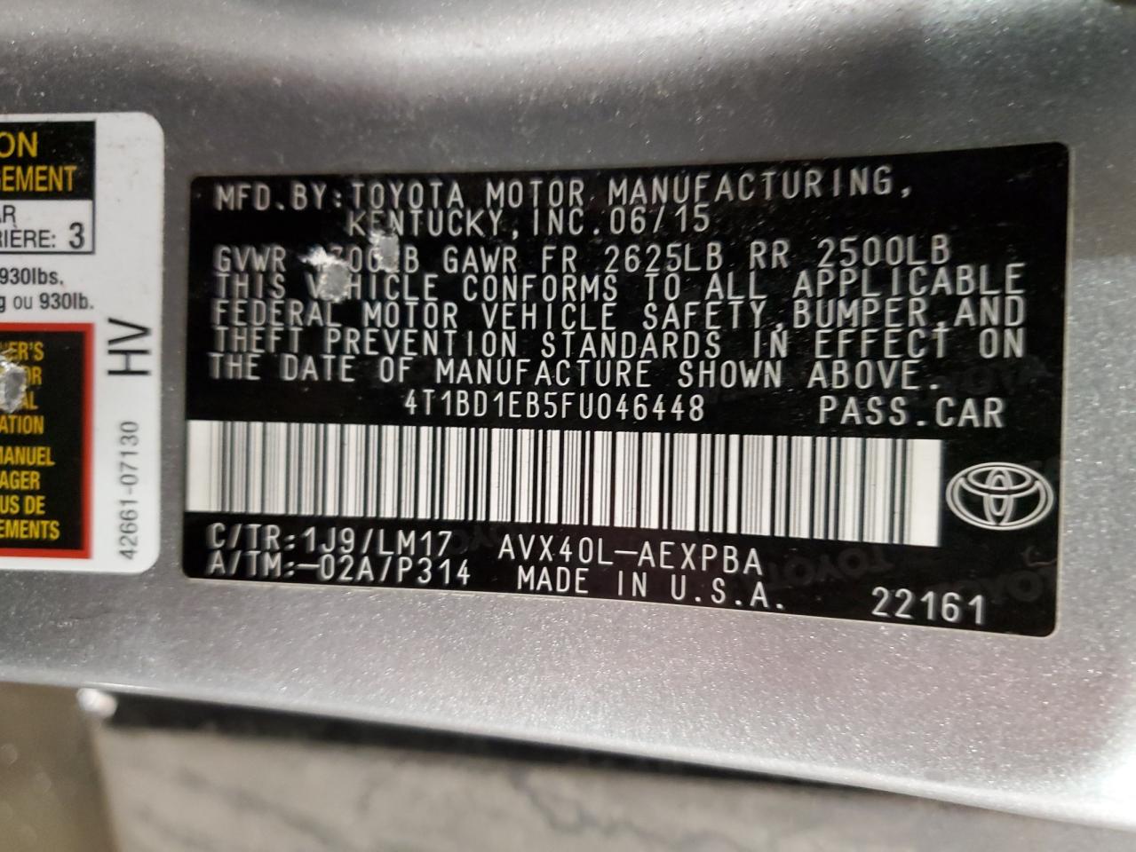 2015 Toyota Avalon VIN 4T1BD1EB5FU046448 Copart auction photo, rear end damage thumbnail 13