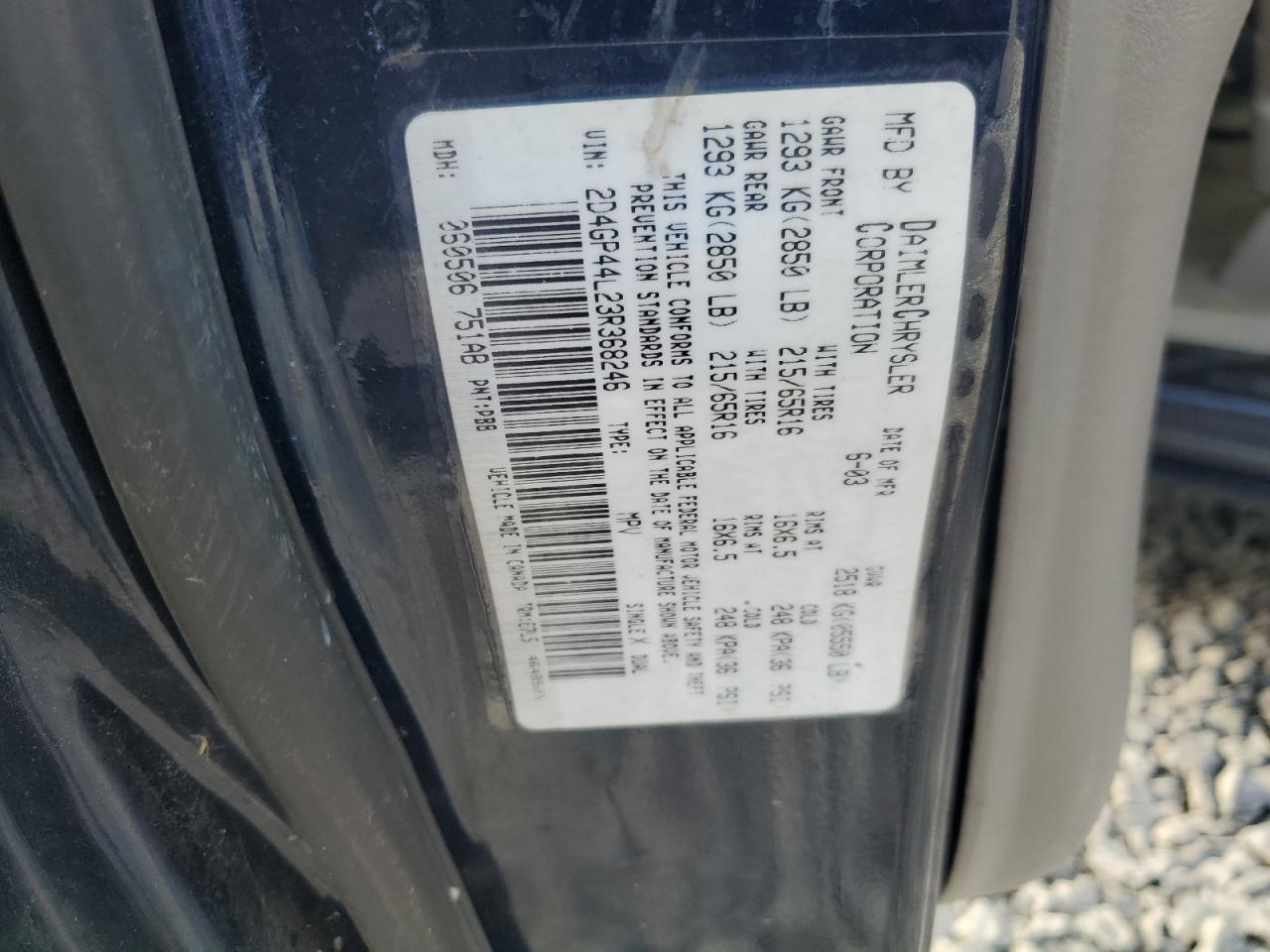 2003 Dodge Caravan VIN 2D4GP44L23R368246 Copart auction photo, rear end damage thumbnail 13