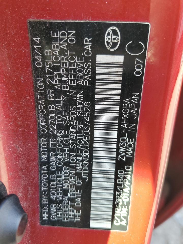 2014 Toyota Prius VIN JTDKN3DU2E0374528 Copart auction photo, front end damage thumbnail 12
