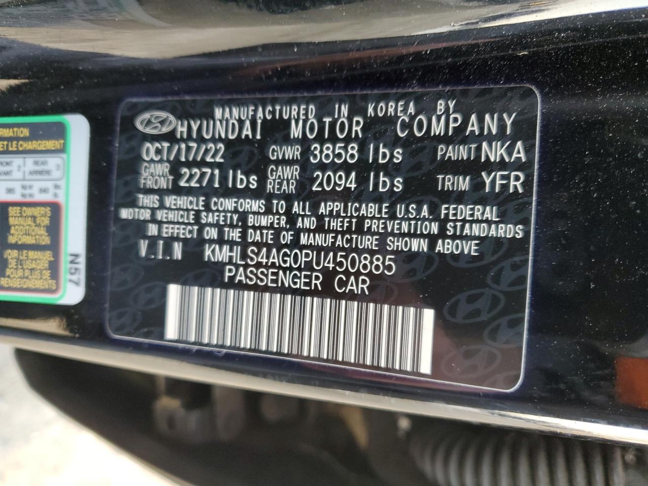 2023 Hyundai Elantra VIN KMHLS4AG0PU450885 Copart auction photo, side / rear end damage thumbnail 13