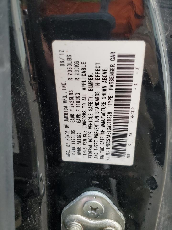 2012 Honda Accord VIN 1HGCS2A81CA010379 Copart auction photo, rear end / front end damage thumbnail 12