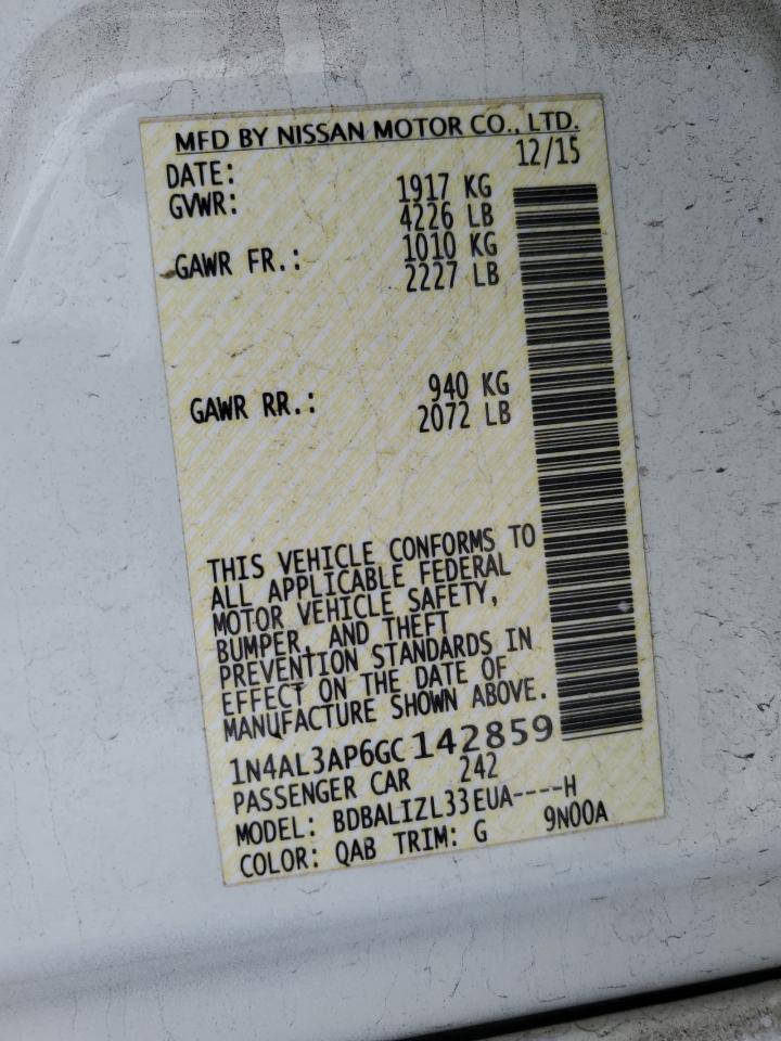 2016 Nissan Altima VIN 1N4AL3AP6GC142859 Copart auction photo, rear end damage thumbnail 14