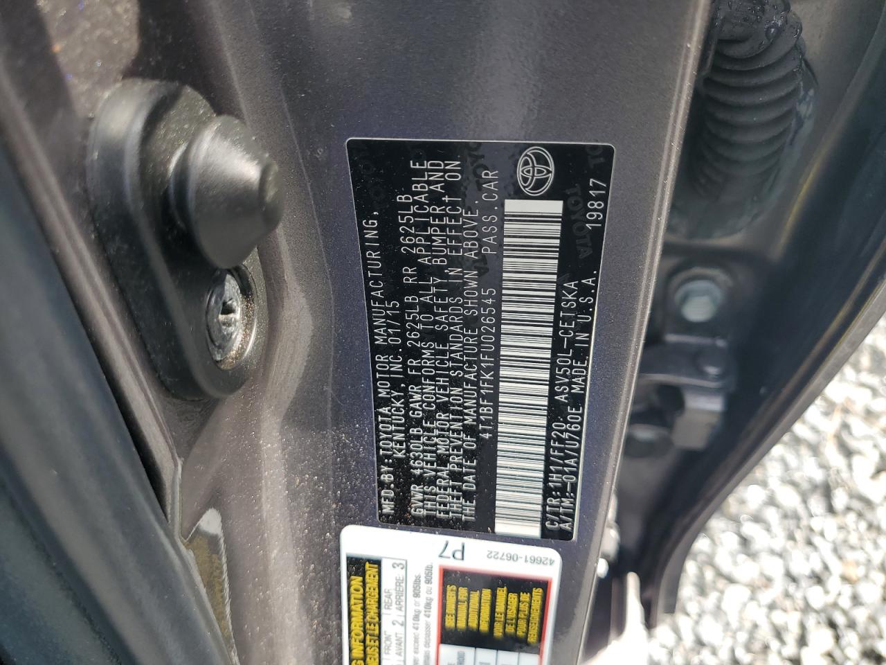 2015 Toyota Camry VIN 4T1BF1FK1FU026545 Copart auction photo, rear end damage thumbnail 12