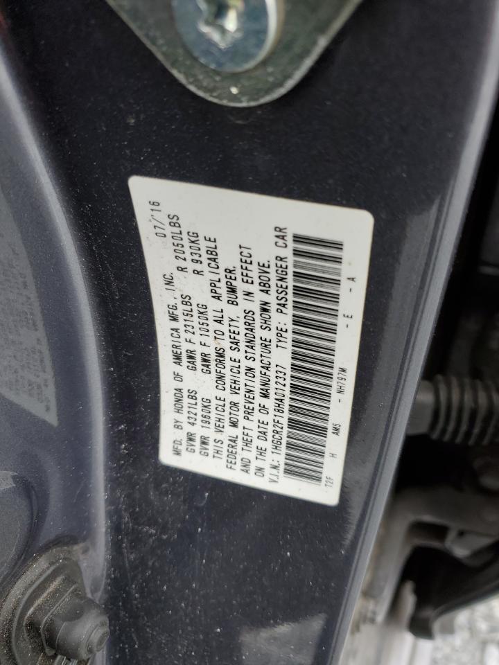 2017 Honda Accord VIN 1HGCR2F18HA012337 Copart auction photo, front end damage thumbnail 14